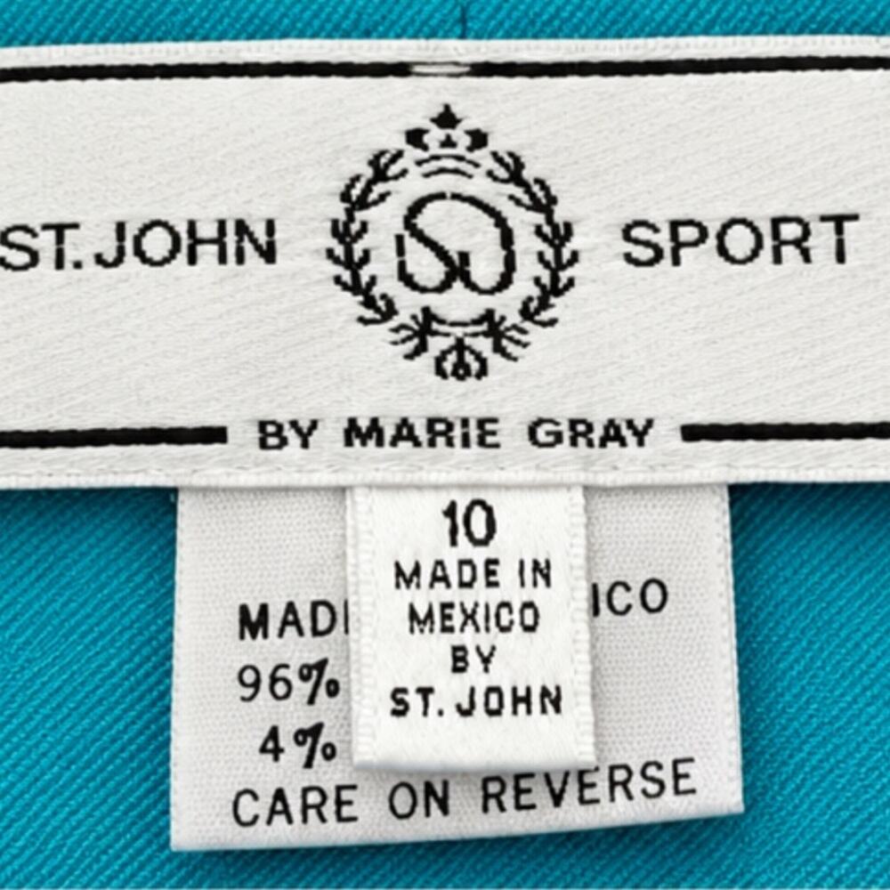 ST. JOHN SPORT By Marie Gray Turquoise Santana Knit Pants Size 10 Gold Button - Picture 7 of 10